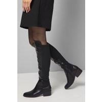 Wallis Women's Hannah Stretch Back Almond Toe Low Heel Knee Boots in Black | Size: 4
