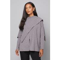 Wallis Women's Grey Scarf Detail Knitted Cape | Size: Medium