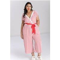 Hell Bunny Women's Ahoy Printed Red White Striped Jumpsuit | Size: 2XL