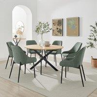FurnitureboxUK Novara 120cm Oak Effect Dining Table & 6 Beaumont Green Fabric Chairs