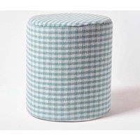 Homescapes Gingham Check Round Pouffe Cotton in Blue