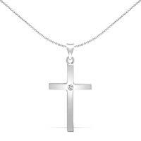 Jewelco London 9ct White Gold 0.05ct Diamond Solitaire Cross Pendant in Silver