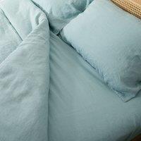 Native Natural Aqua Super King 100% Linen Fitted Sheet (180x200cm) in Blue | Size: Super King Fitted