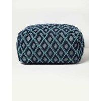 Homescapes Tula Handwoven Textured Pouffe Bean Cube in Navy