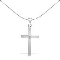 Jewelco London 9ct White Gold 0.05ct Diamond Minimalist Solitaire Cross Pendant in Silver
