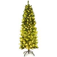 Costway 6FT Pre-Lit Artificial Christmas Tree Hinged Pencil XmasTree in Green