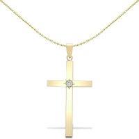 Jewelco London 9ct Gold 0.1ct Diamond Solitaire Cross Pendant