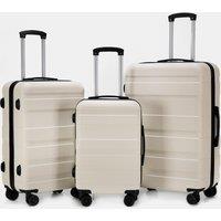 OHS Hard Shell Suitcase Luggage 3 Piece Set Travel ABS 4 Wheels in Cream