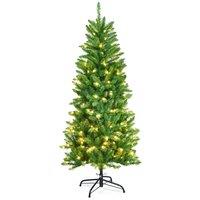 Costway 5ft Pre-lit Artificial Pencil Christmas Tree Hinged Fir Christmas Tree w/ 150 Warm White UL-listed Lights 300 Tips in Green