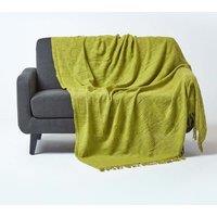 Homescapes Nirvana Slub Cotton Throw in Lime | Size: 255 cm x 360 cm