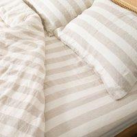 Native Natural Natural Stripes Super King 100% Linen Fitted Sheet (180x200cm) in Off-White | Size: Super King Fitted