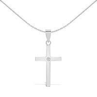 Jewelco London 9ct White Gold 0.03ct Diamond Solitaire Cross Pendant in Silver