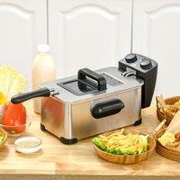 HOMCOM 3 Litre Stainless Steel Deep Fat Fryer with Adjustable Temp Timer in Black