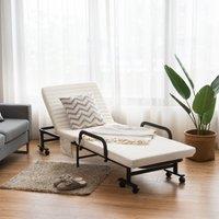 Costway Folding Single Sofa Bed Adjustable Sleeper Bed W/ Wheels & Mattress in White