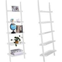 Costway 5 Tier Wooden Ladder Shelf Unit Wall-mounted Bookcase Display in White
