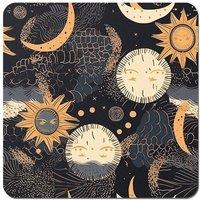 Warren Reed - Designer Gold Sun & Moon Coasters - Set of 4 in Yellow