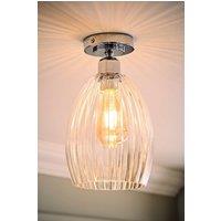 ValueLights Cheltenham Clear Ribbed Glass Dome Flush Ceiling Light with LED Bulb in Metallic Silver