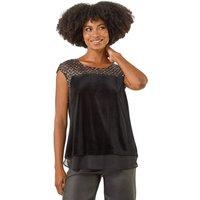 Roman Women's Velvet Sequin Mesh Top in Black | Size: 12