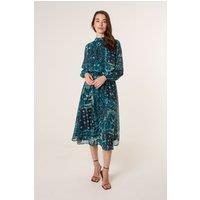 Blue Vanilla Women's Teal Watercolour Paisley Puffball High Neck Midi Dress | Size: 20