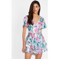 Quiz Women's Multi Marble Print Satin Playsuit | Size: 6