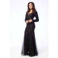LuvForever Fashion Women's Elea - Black Long Sleeve Sequin Maxi Dress | Size: 10