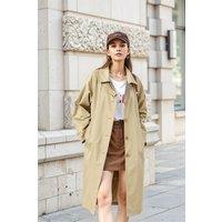 MODISHION Women's Long Single Breasted Trench Coat in Light Khaki | Size: Medium
