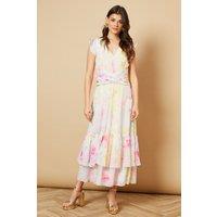 Oasis Women's Printed Twist Front Detail Tiered Midi Dress | Size: 14