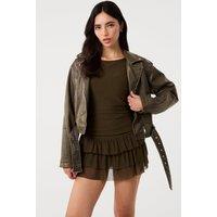 Pink Vanilla Women's Khaki Crew Neck Tiered Mini Dress With Shorts | Size: Small