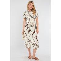 Love Sunshine Women's Brown Graphic Wave Print Short Sleeve Midi Shirt Dress | Size: 16