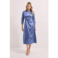 Dorothy Perkins Women's DP Luxe Animal Satin Jacquard Long Sleeve Midi Dress in Blue | Size: 14