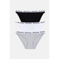 Juicy Couture Women's 3 Pack Cotton Brief With Branded Jacquard Elastic Multi- Black/Grey Marl/White | Size: Small