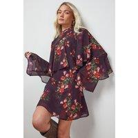Oasis Women's Ruffled Cape Sleeve Mini Dress | Size: 10
