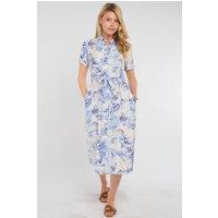 Love Sunshine Women's Blue Swirl Print Short Sleeve Midi Shirt Dress | Size: 12