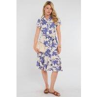 Love Sunshine Women's Lilac Botanical Leaf Print Tiered Midi Shirt Dress in Purple | Size: 14