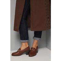 Wallis Women's Lydia Faux Leather Snaffle Trim Medium Block Heeled Loafers in Dark Tan | Size: 4