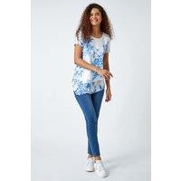 Roman Women's Floral Print Asymmetric Hem Top in Blue | Size: 10