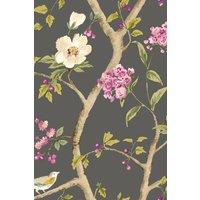 Hoopla Walls Bird Song - Plum & Noir 10m Wallpaper in Black