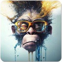 Warren Reed - Designer Monkey With Glasses Splashart Coasters - Set of 4 in Blue
