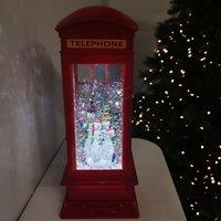 Samuel Alexander 26cm Dual Powered Light up Red Telephone Box Christmas Water Spinner with Snowman Scene
