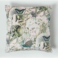 Homescapes Floral Butterfly Garden Grey Cushion 46 x 46 cm in Pink