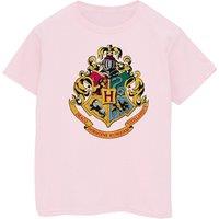 Harry Potter Girl's Hogwarts Crest Gold Ink Cotton T-Shirt in Baby Pink | Size: 12-13 Years