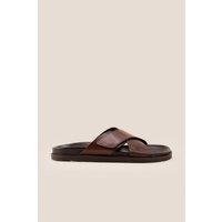 Oswin Hyde Men's Dylan Cross Velcro Strap Sandals in Brown | Size: 9