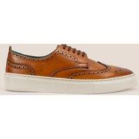 Oswin Hyde Men's Stan Leather Brogue Smart Casual Sneakers in Tan | Size: 7
