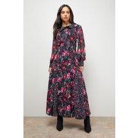 Oasis Women's Statement Collar Long Sleeve Maxi Dress in Floral | Size: 14