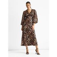 Gini London Women's Brown Animal Lace Trim Satin Bias Midi Dress | Size: 8