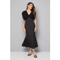 Wallis Women's Satin Panel Skirt Midi Dress in Black | Size: 18