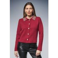Wallis Women's Embellished Collar Cardigan in Red | Size: XL