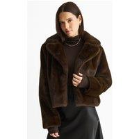 Gini London Women's Coffee Crushed Look Faux Fur Cropped Jacket in Brown | Size: Medium/Large