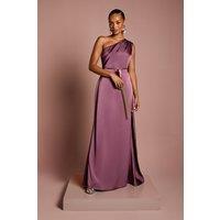 Coast Women's Honoured Petite Drape One Shoulder Satin Maxi Bridesmaid Dress in Dark Mauve | Size: 10