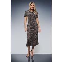 Dorothy Perkins Women's DP Luxe Cowl Neck Puff Sleeve Midi Dress in Leopard | Size: 14